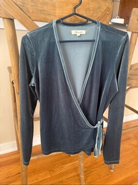 Velvet Wrap Top in Emerald Green